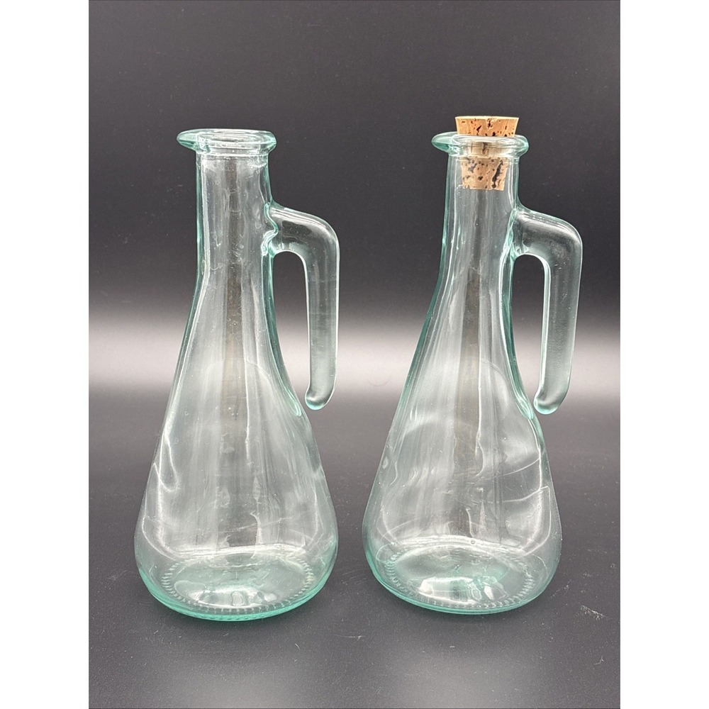Vtg Italian Aqua Green Glass Cruet Set Vetreria Etrusca 250ml Oil Vinegar Jars